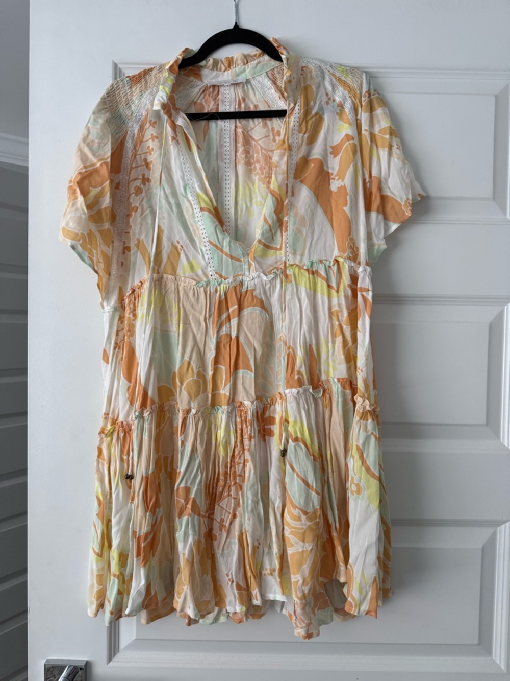 Olivaceous Cream and Peach Floral Mini Dress